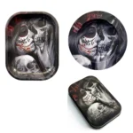 Inicio 21 3Pcs Metal Ash Tray Round Tobacco Ashtray Cigarette Case Container with 18X14cm Rolling Tray Dish Tin Storage Plate Smoking Set